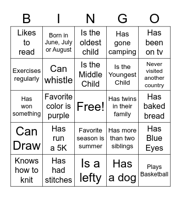 Get to Know You Bingo Card