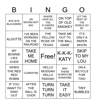 SONGS MY MOTHER SANG Bingo Card
