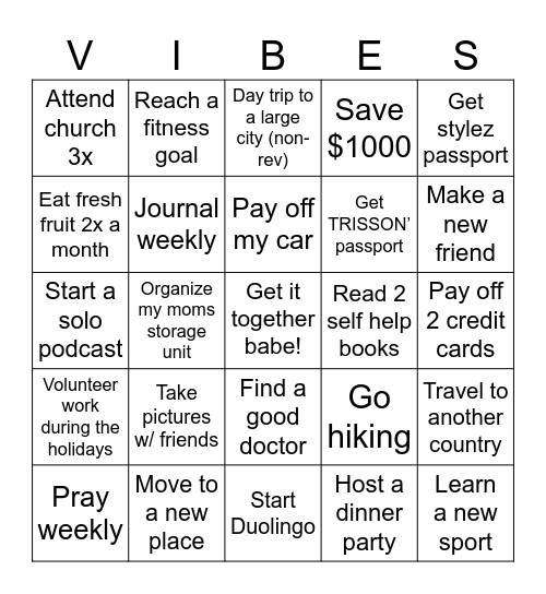 Vibes w/ Kellie Bingo Card