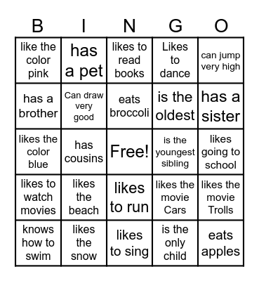 Social Skills Bingo Card