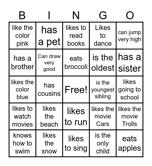 Social Skills Bingo Card