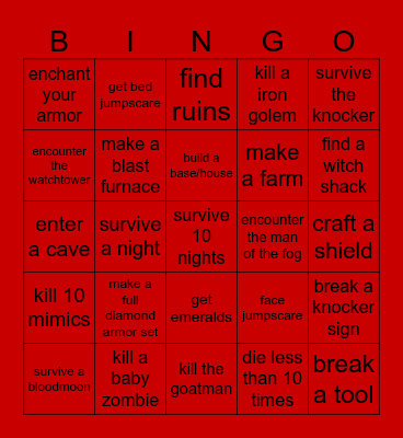 horror minecraft bingo Card