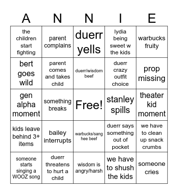 REHEARSAL BINGO Card