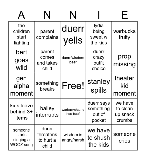REHEARSAL BINGO Card