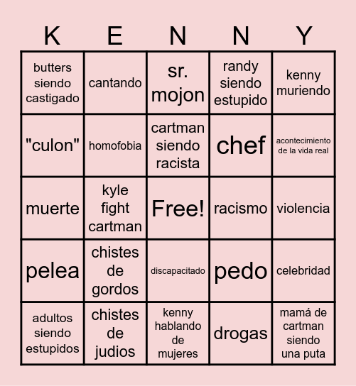 south park bingo Card