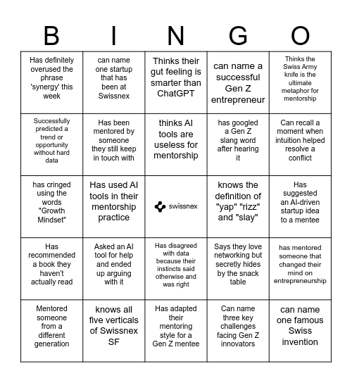 Swissnex Mentorship bingo Card