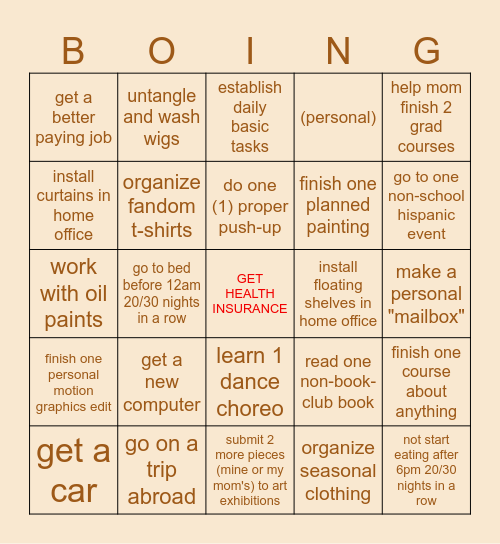 CANT BELIEVE NO ONE USED "BOING", IT HAS ALL THE LETTERS AND EVERYTHING Bingo Card