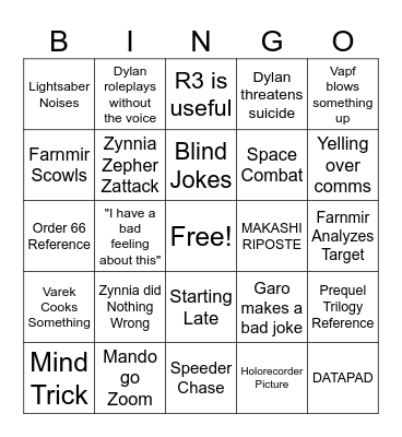 Star Wars Bingo Card
