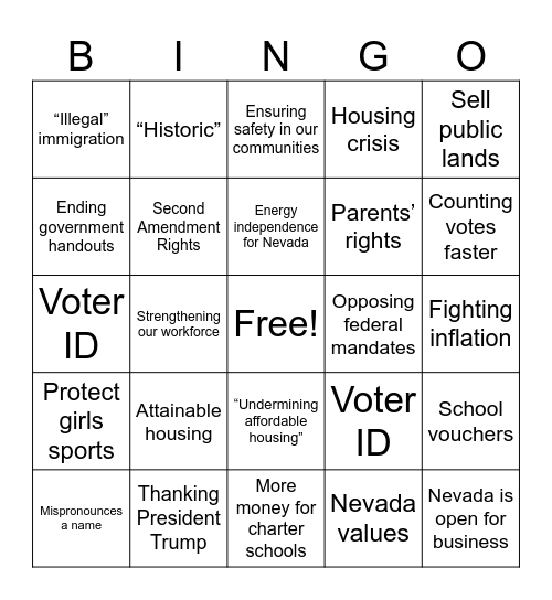 2025 State of the State Bingo Card