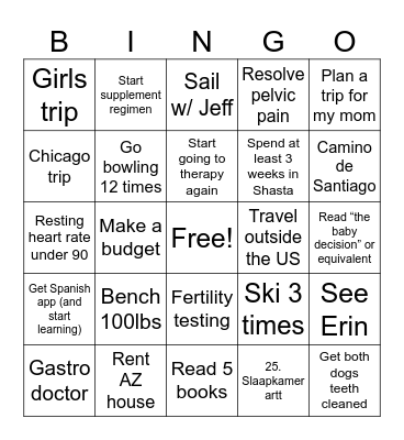 25 for 25 Bingo Card