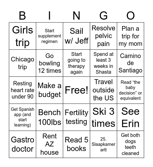 25 for 25 Bingo Card