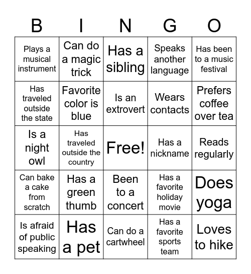 Get to Know You BINGO! Bingo Card