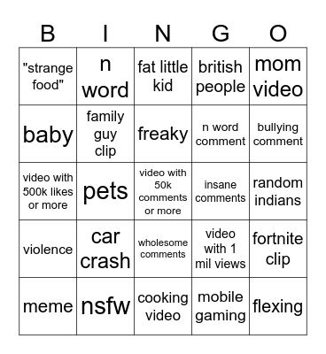 insta reels Bingo Card