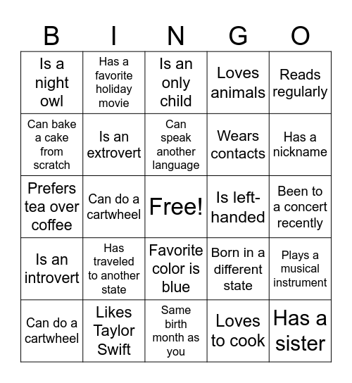 Get-To-Know You Bingo! Bingo Card