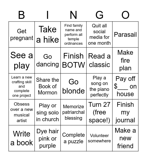 2025 Bingo Card