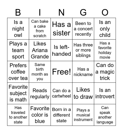 Get-To-Know-You Bingo Card