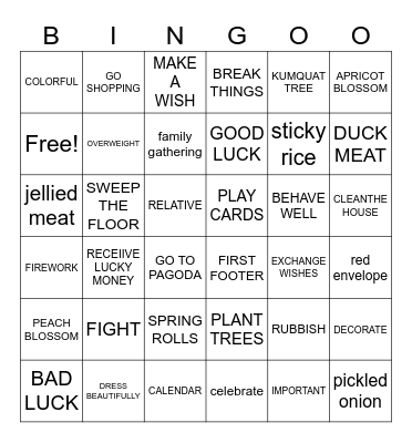 TET HOLIDAY - LUNAR NEW YEAR Bingo Card