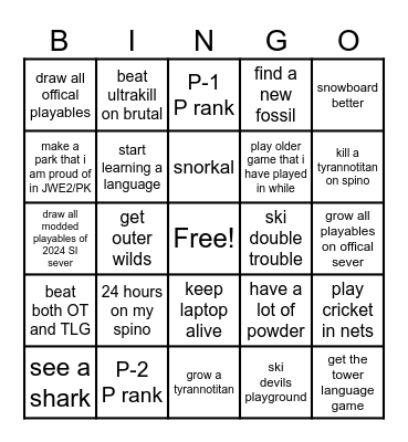 new year's resalotion Bingo Card