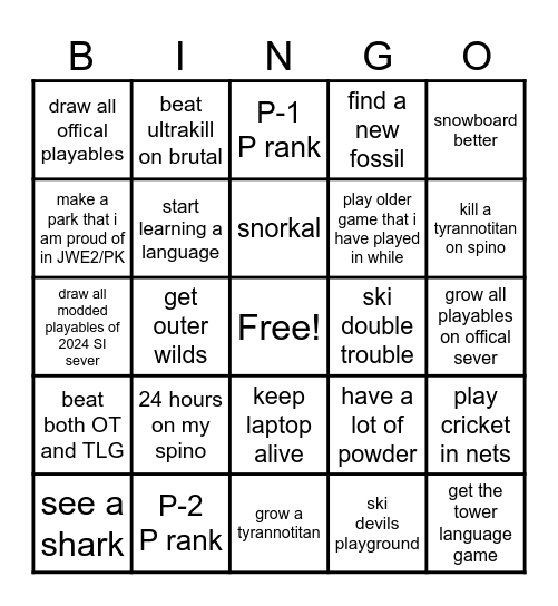 new year's resalotion Bingo Card