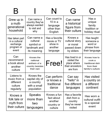 International Night Bingo Card