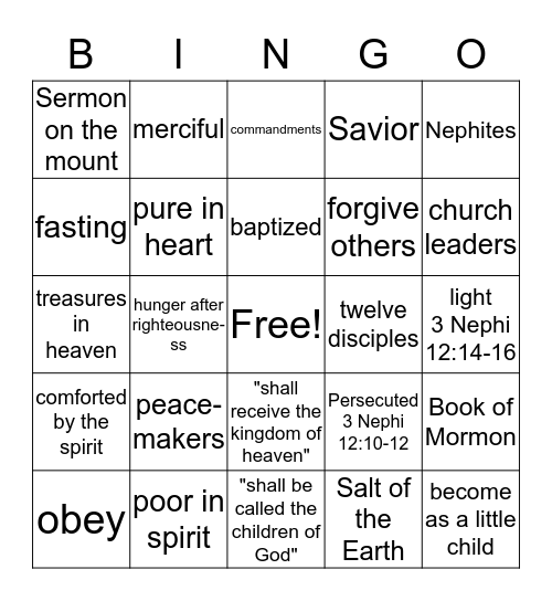 Jesus Christ Teaches the Beatitudes Bingo Card