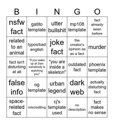 disturbing facts Bingo Card