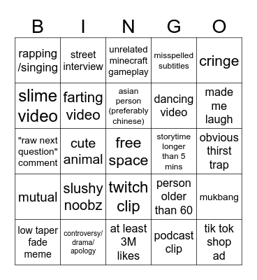 tiktok bingo (RIP) Bingo Card
