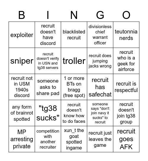 RT bingo Card
