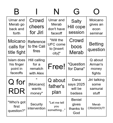 UFC 311 Press Conference BINGO Card