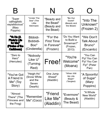 Disney Bingo Card