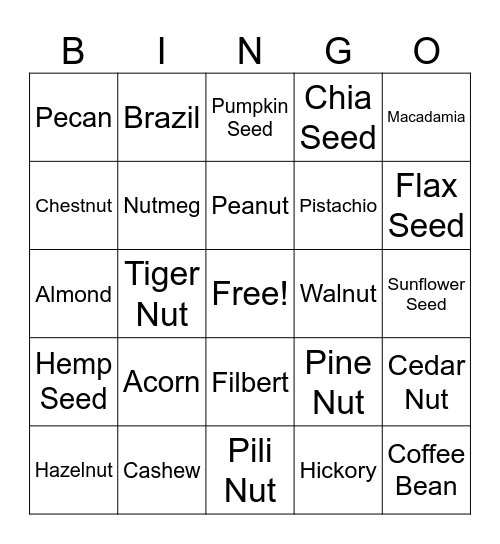 Nuts Bingo Card
