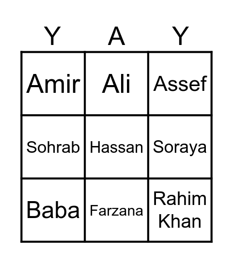 Kite Runner Bingo! Bingo Card