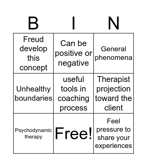 Use of Self in psych Rehab Bingo Card