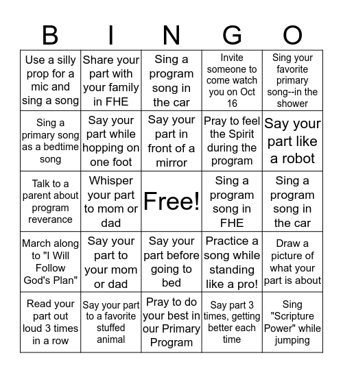 Primary Bingo Card