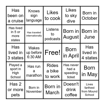 D5455 Bingo Ice Breaker Bingo Card