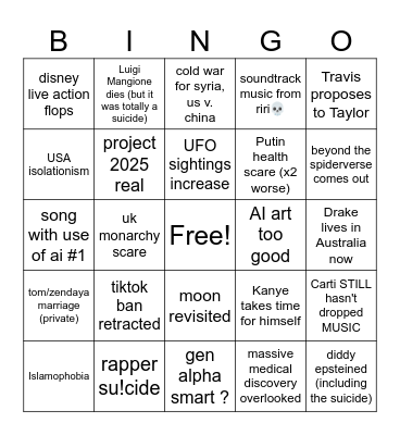2025 Bingo 24/12 Bingo Card