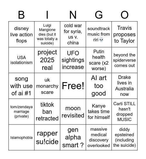 2025 Bingo 24/12 Bingo Card