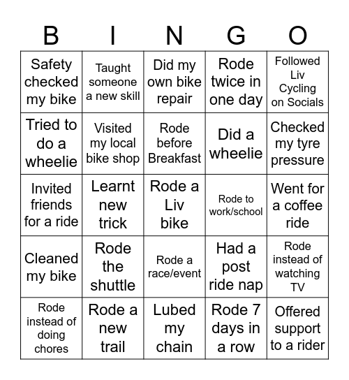 Bike Bingo Card