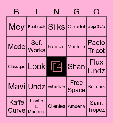 FASHIONISTA Bingo Card
