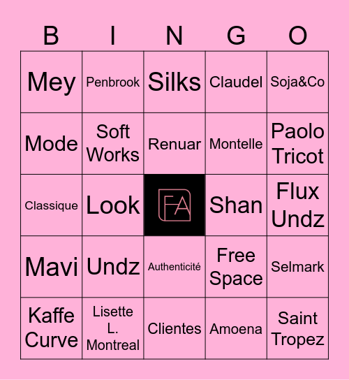 FASHIONISTA Bingo Card