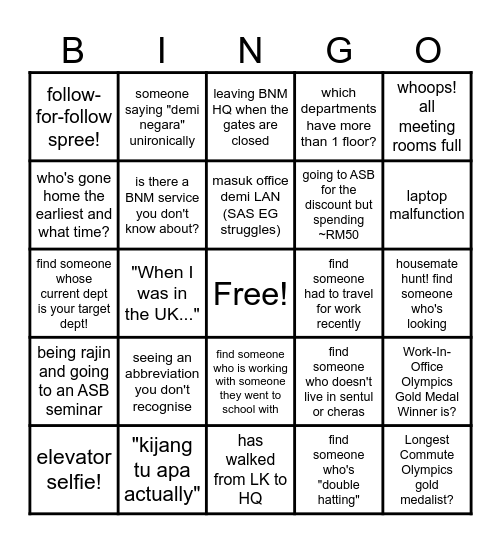 BNM BINGO Card