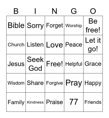 Forgiveness Bingo Card