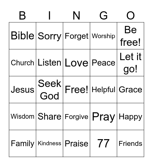 Forgiveness Bingo Card