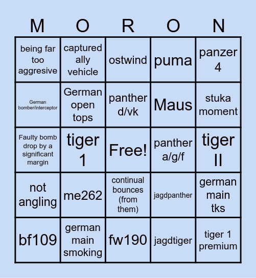 German main bingo Card