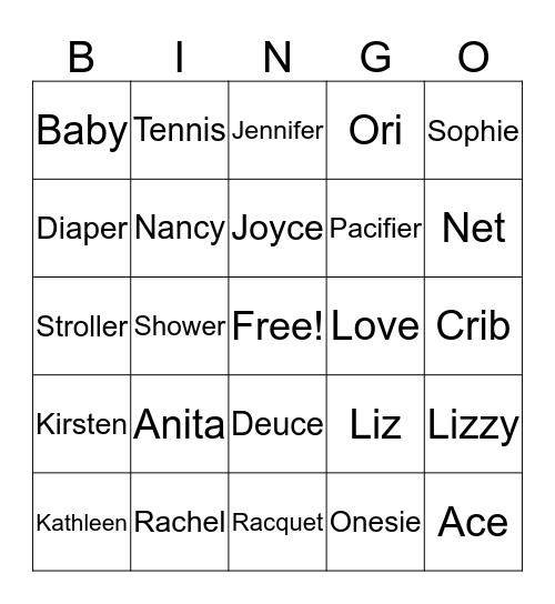 Baby Bingo Card