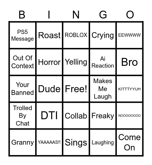 Caseoh Bingo Card