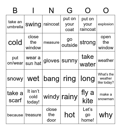 Unit 7: It isn't cold today! Bingo Card