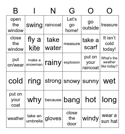Unit 7: It isn't cold today! Bingo Card