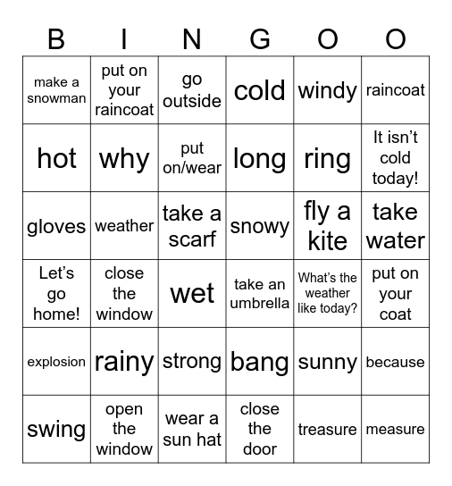 Unit 7: It isn't cold today! Bingo Card