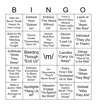 Plural (METAL) Bingo Card